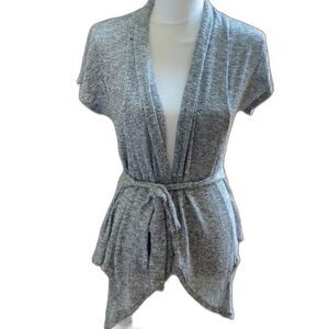 Zoah Design wrap around sweater Gray Short Sleeve Belted Cardigan L